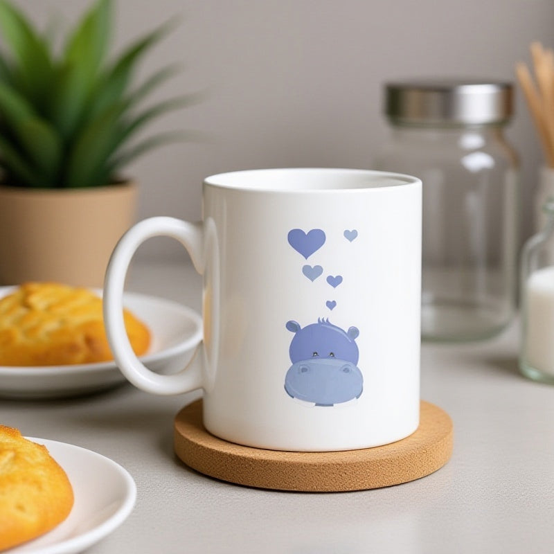 Tailorly White Ceramic 11 oz Mug - adorable hippo design