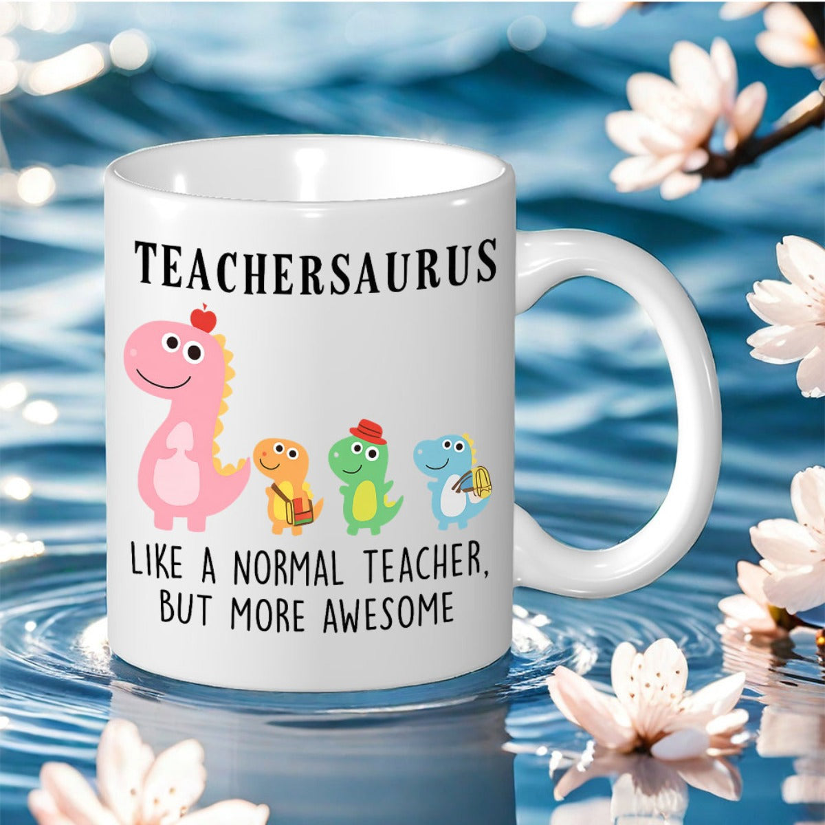 Tailorly White Ceramic 11 oz Mug - dinosaurs print