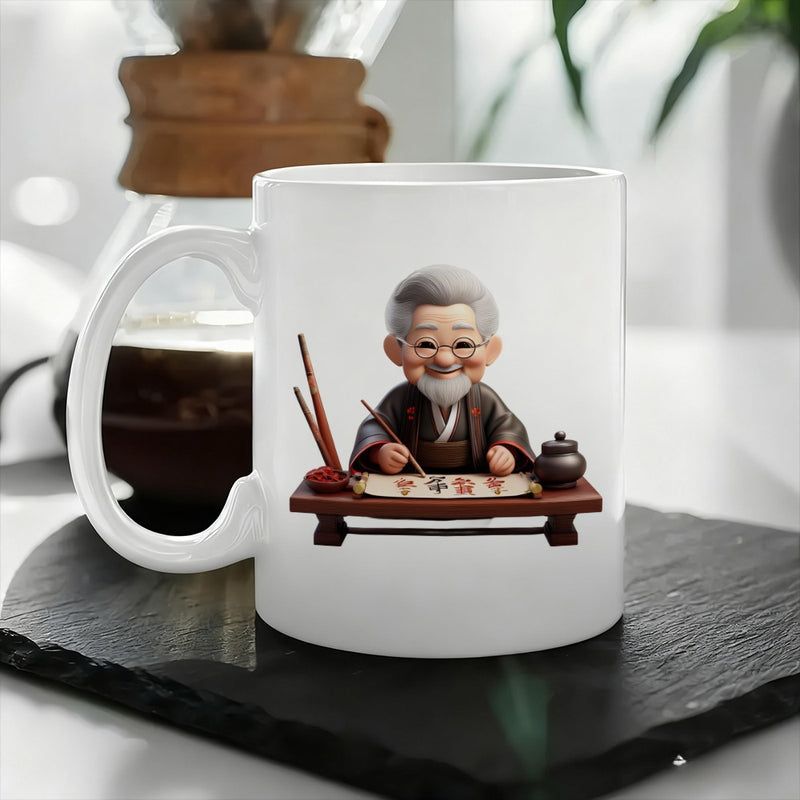 Tailorly White Ceramic 11 oz Mug - elegant calligraphy design with traditional chinese characters