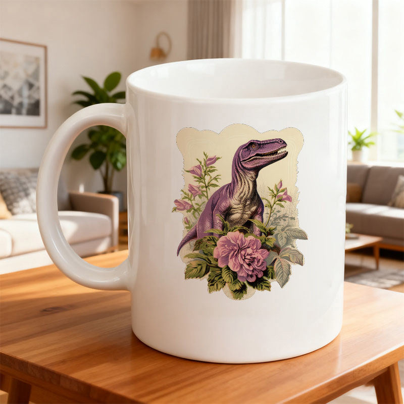 Tailorly White Ceramic 11 oz Mug - heart， t rex