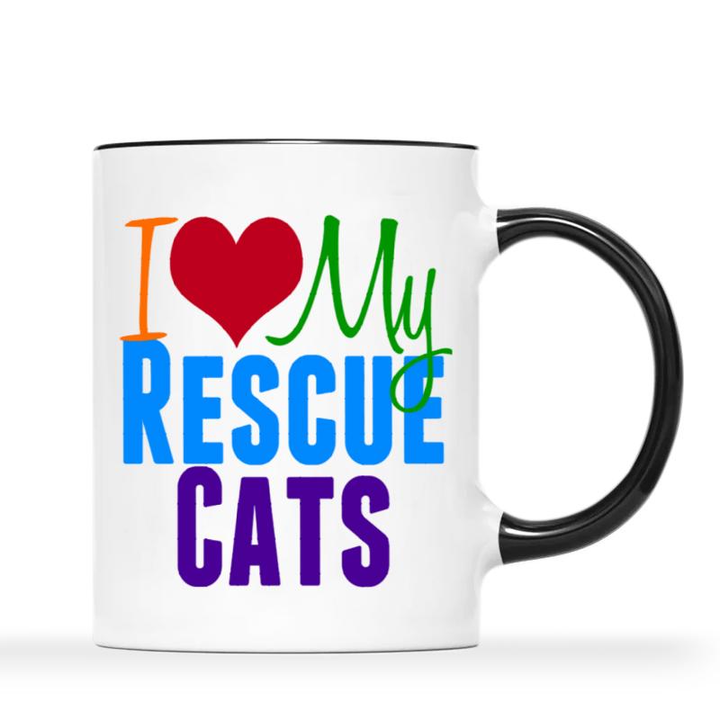 Tailorly Black Accent 11 oz Mug - cat i love my rescue cats colorful design