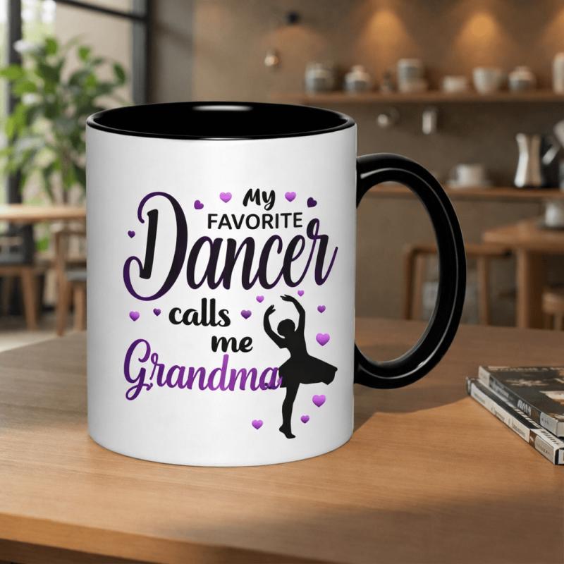 Tailorly Black Accent 11 oz Mug - a ceramic mug featuring a vintage design ballet enthusiasts with a large handle for ideal for gifts at parties or