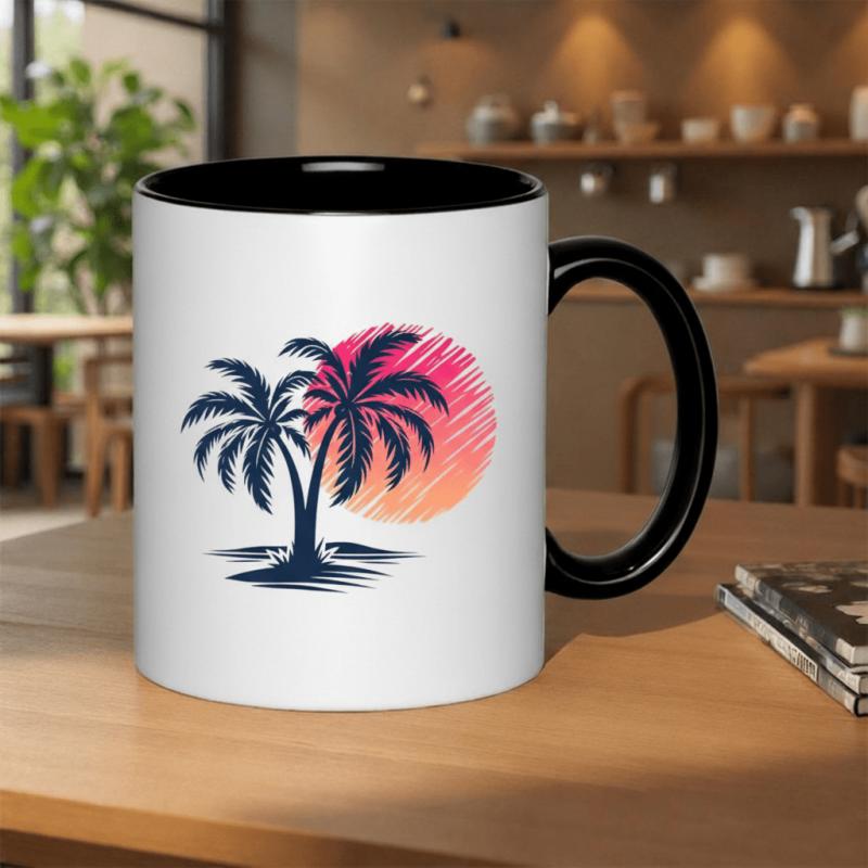 Tailorly Black Accent 11 oz Mug - trees and sunset