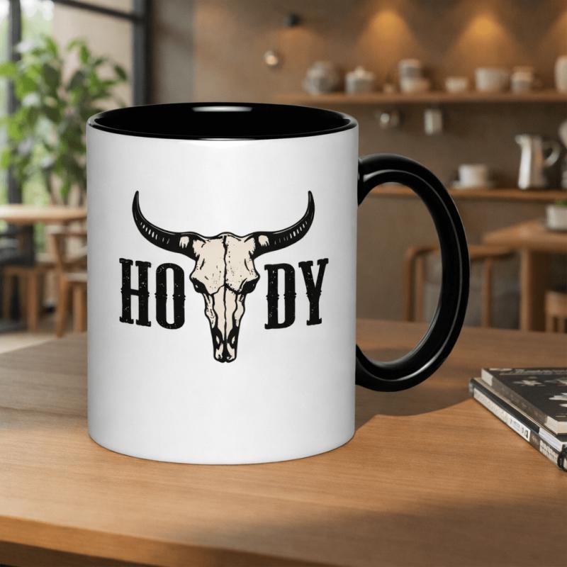 Tailorly Black Accent 11 oz Mug - cowboy skull in western style