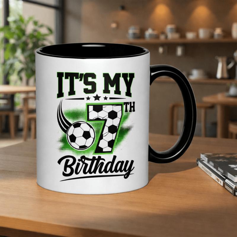 Tailorly Black Accent 11 oz Mug - celebrating birthday with a soccer theme this 11oz ceramic mug features a durable print its a reusable with