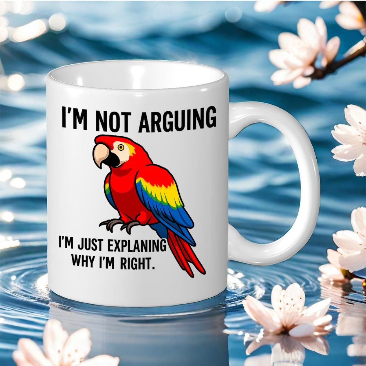 Tailorly White Ceramic 11 oz Mug - colorful parrot humor print