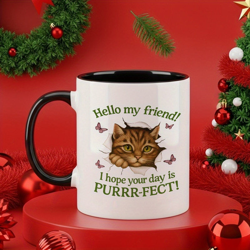 Tailorly Black Accent 11 oz Mug - funny cat face with text "i is fect"
