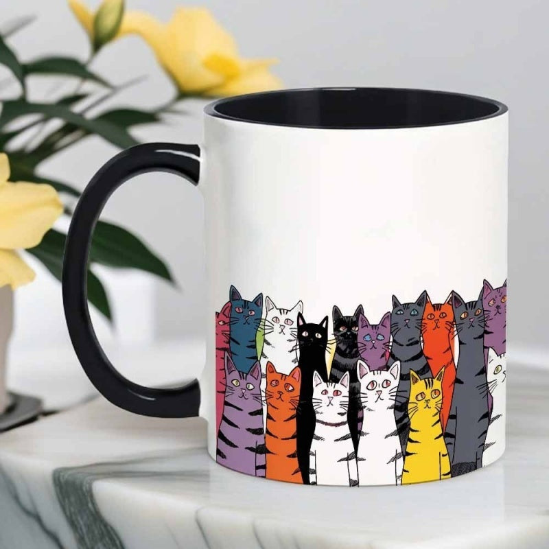 Tailorly Black Accent 11 oz Mug - whimsical cartoon cats