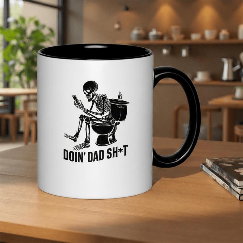 Tailorly Black Accent 11 oz Mug - skeleton on toilet