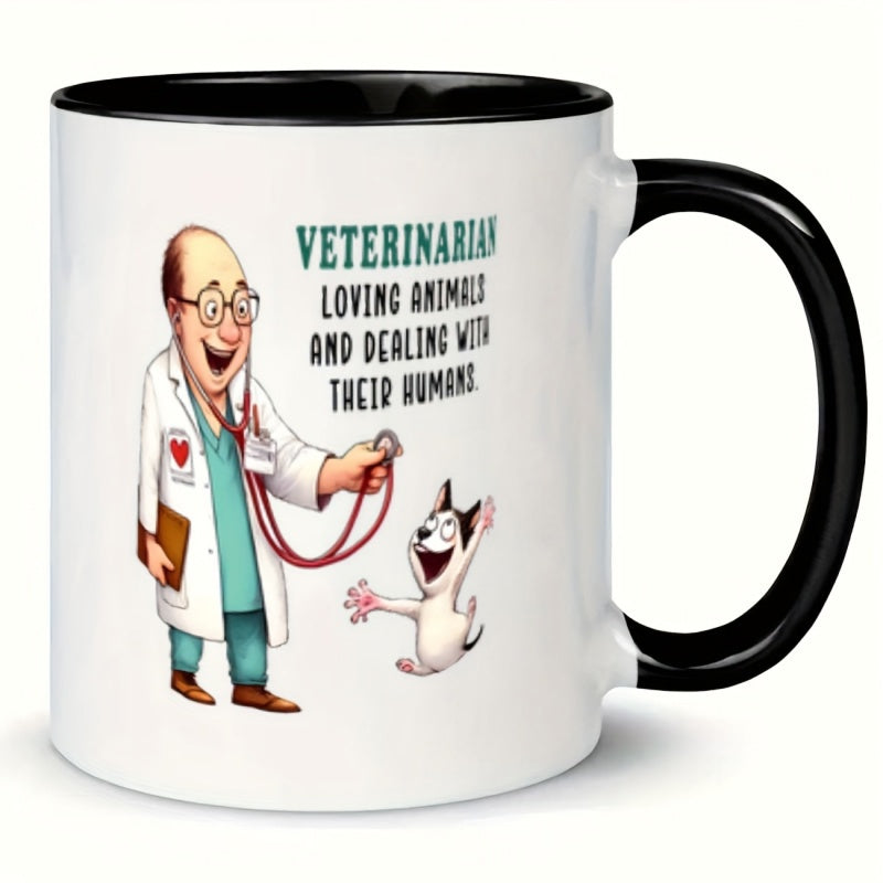 Tailorly Black Accent 11 oz Mug - veterinarian and dog illustration