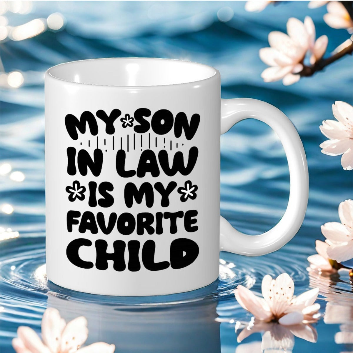 Tailorly White Ceramic 11 oz Mug - black lettering floral accents