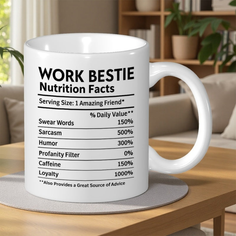 Tailorly White Ceramic 11 oz Mug - humorous design with a sarcastic nutrition label