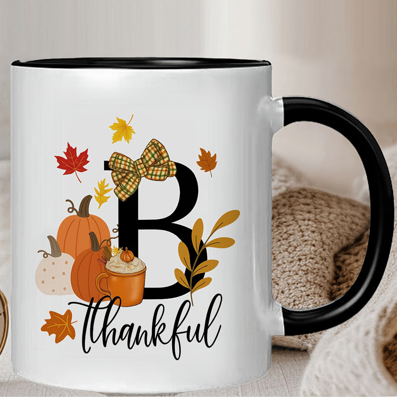 Tailorly Black Accent 11 oz Mug - festive pumpkin and leaf design