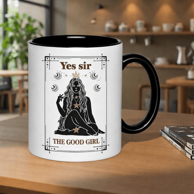 Tailorly Black Accent 11 oz Mug - girl star moon design