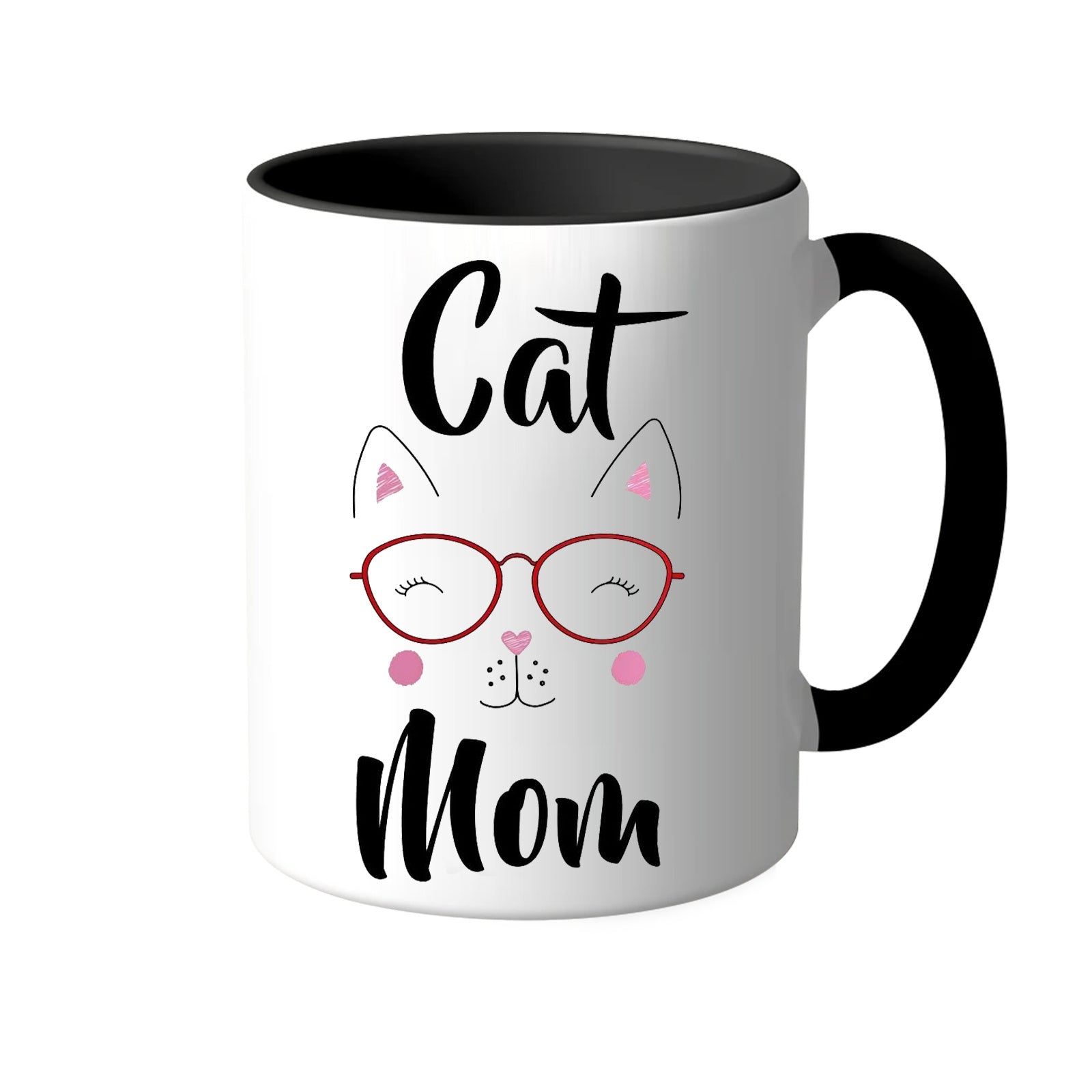 Tailorly Black Accent 11 oz Mug - cute cat illustration