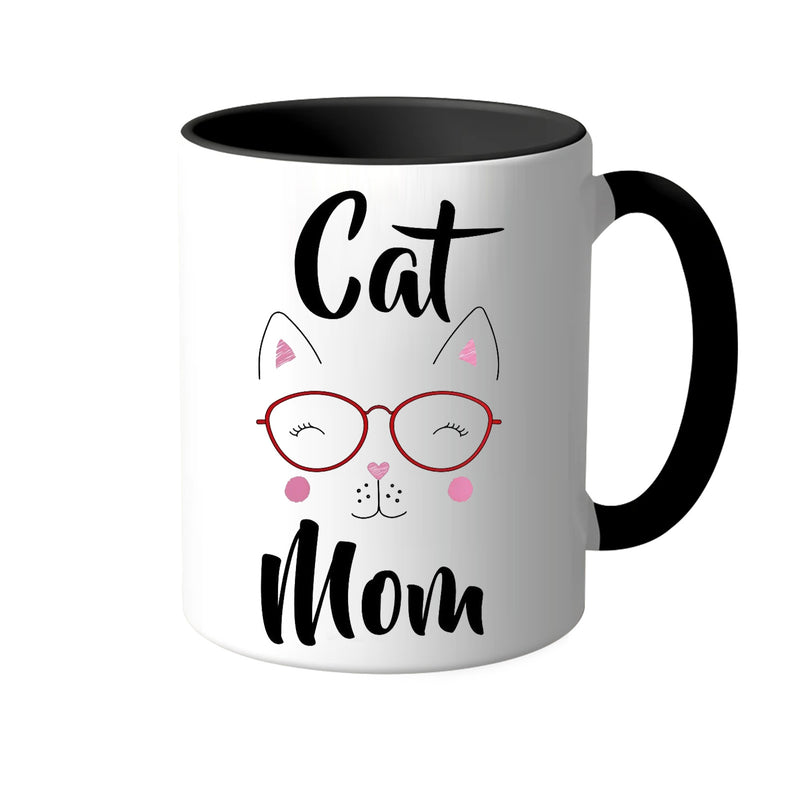 Tailorly Black Accent 11 oz Mug - cute cat illustration