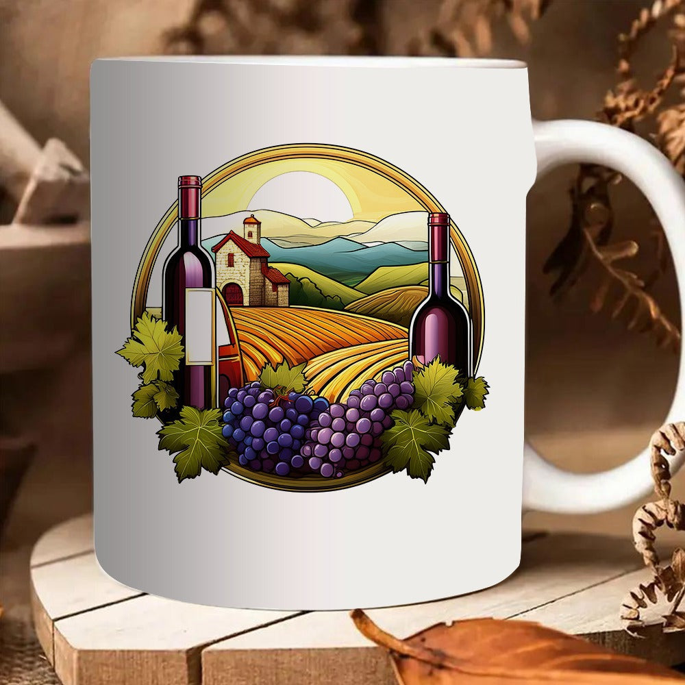 Tailorly White Ceramic 11 oz Mug - wine country themed design