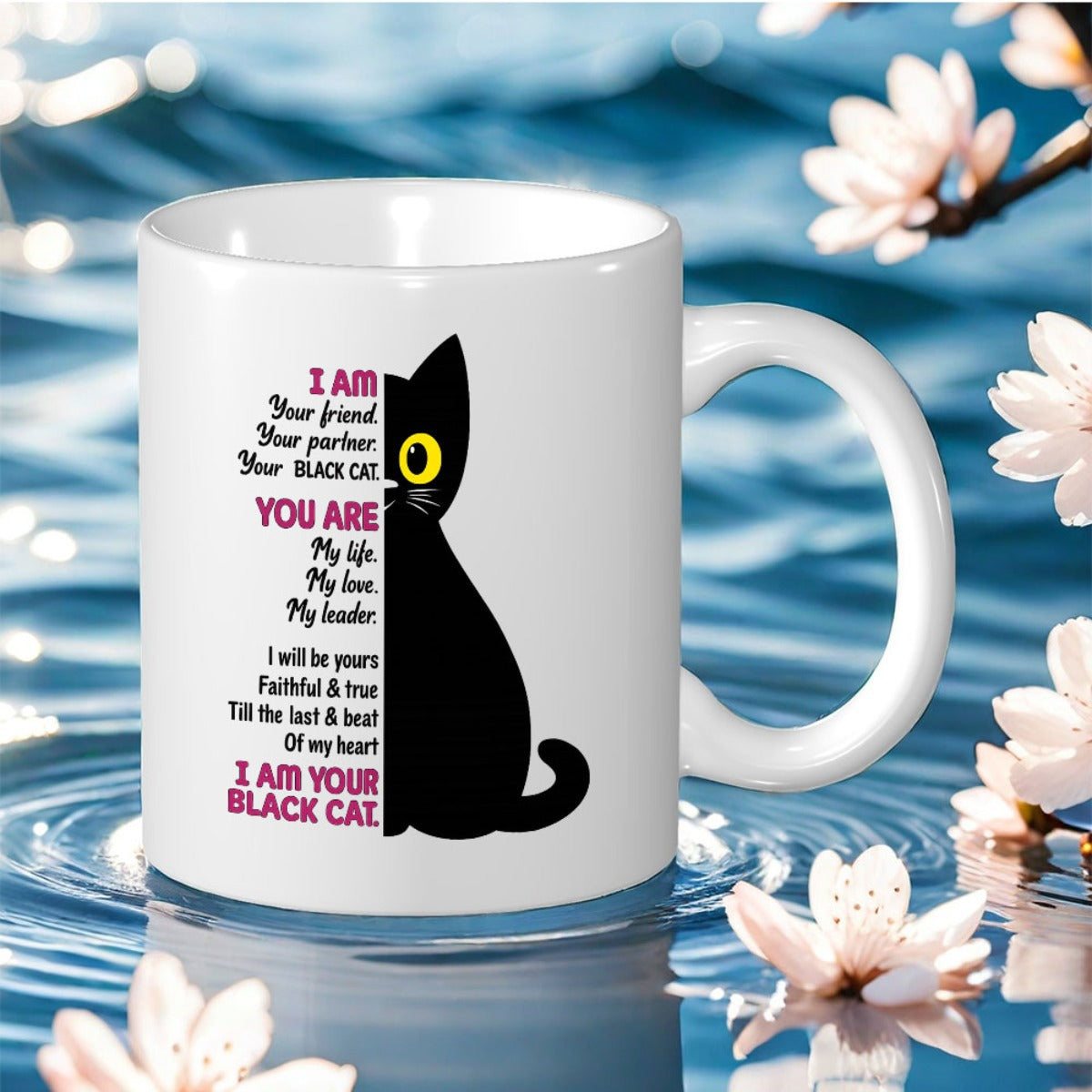 Tailorly White Ceramic 11 oz Mug - i am your black cat with black cat silhouette
