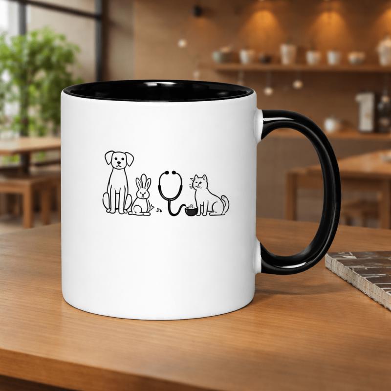 Tailorly Black Accent 11 oz Mug - cute rabbit veterinarian stethoscope gift