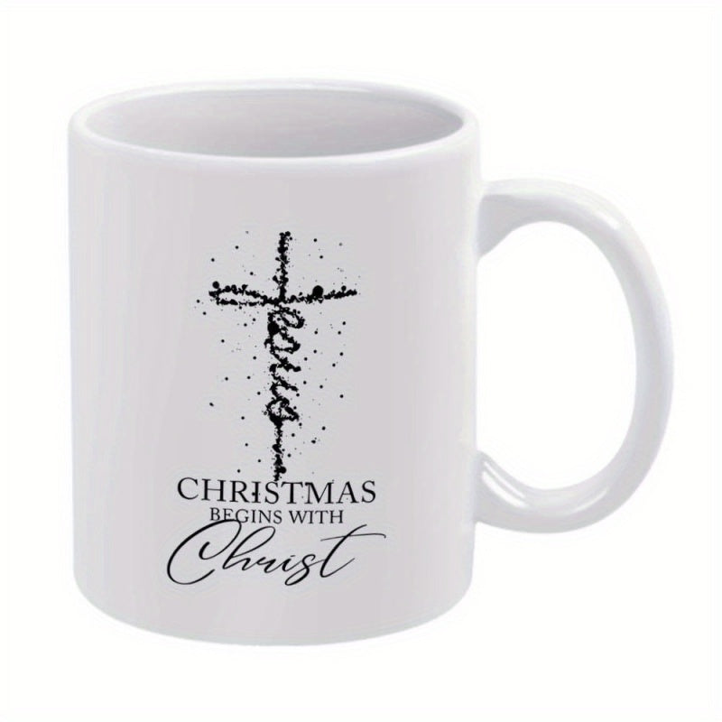 Tailorly White Ceramic 11 oz Mug - cross christmas funny