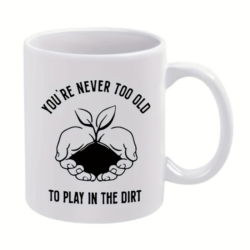 Tailorly White Ceramic 11 oz Mug - hands， plants， soil