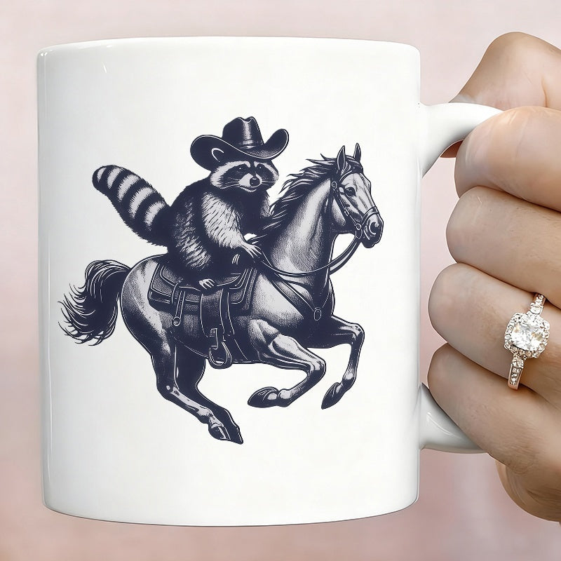 Tailorly White Ceramic 11 oz Mug - western raccoon