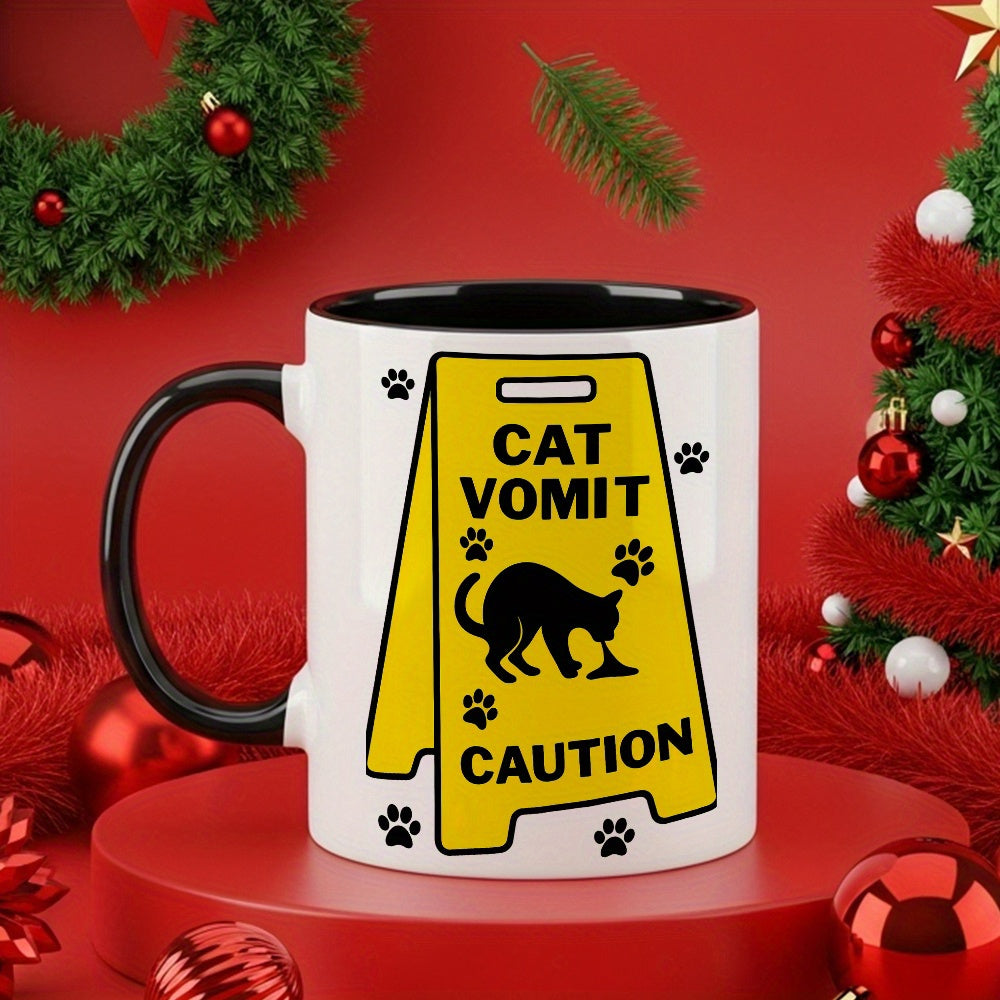 Tailorly Black Accent 11 oz Mug - funny cat vomit caution warning label paw print