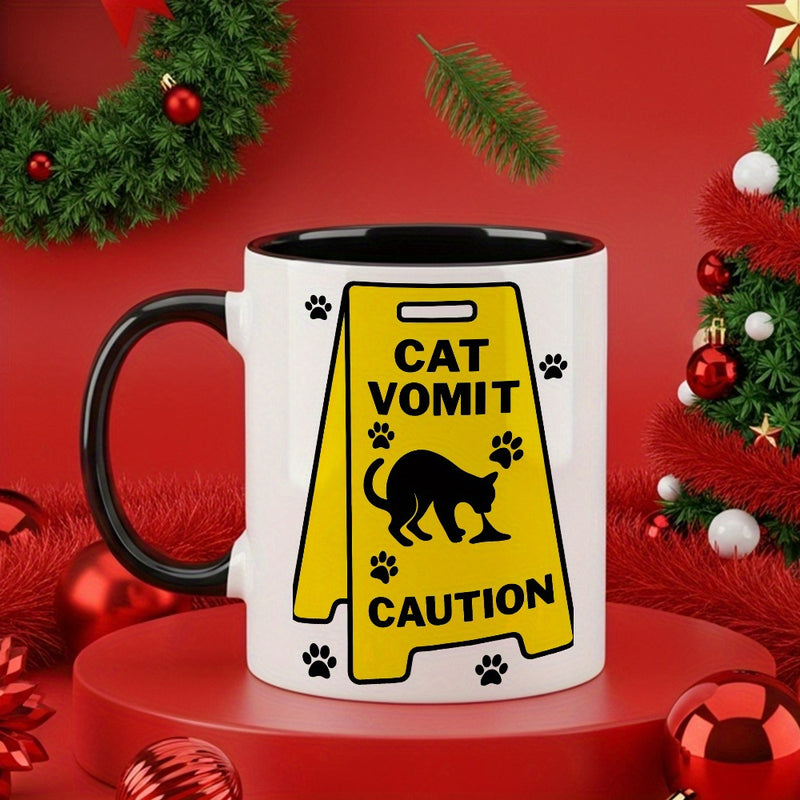 Tailorly Black Accent 11 oz Mug - funny cat vomit caution warning label paw print