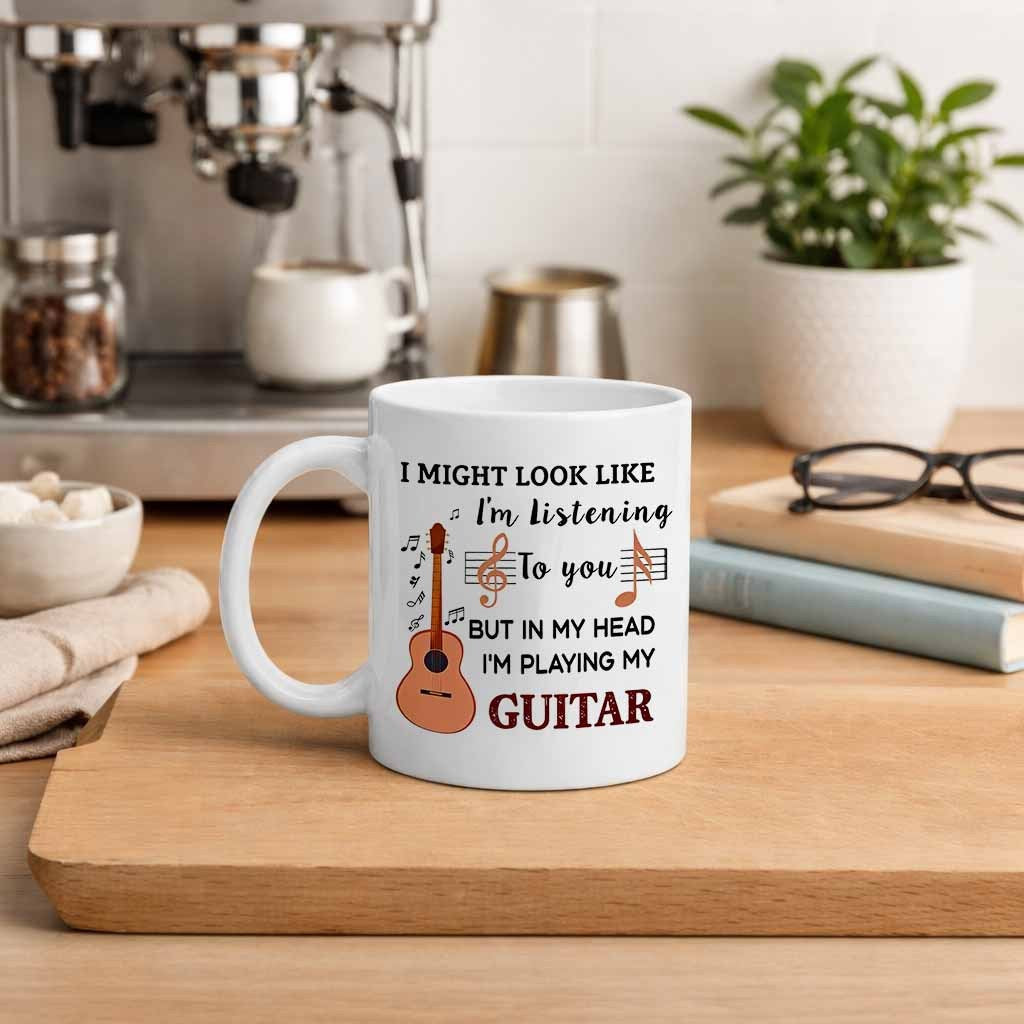 Tailorly White Ceramic 11 oz Mug - fun guitar themed