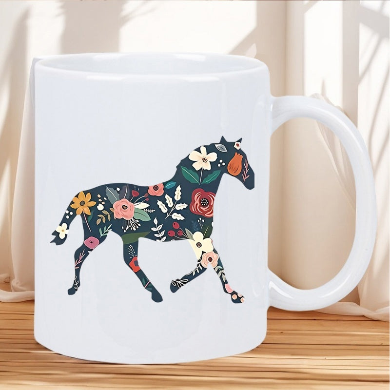Tailorly White Ceramic 11 oz Mug - halloween themed design with a horse and bat silhouette