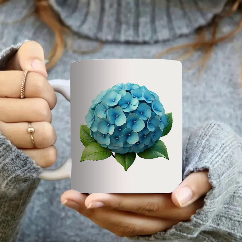 Tailorly White Ceramic 11 oz Mug - blue hydrangea