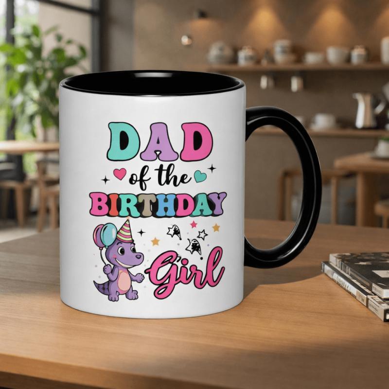 Tailorly Black Accent 11 oz Mug - birthday dinosaur party celebration text with a dinosaur illustration