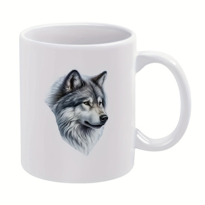 Tailorly White Ceramic 11 oz Mug - wolf head
