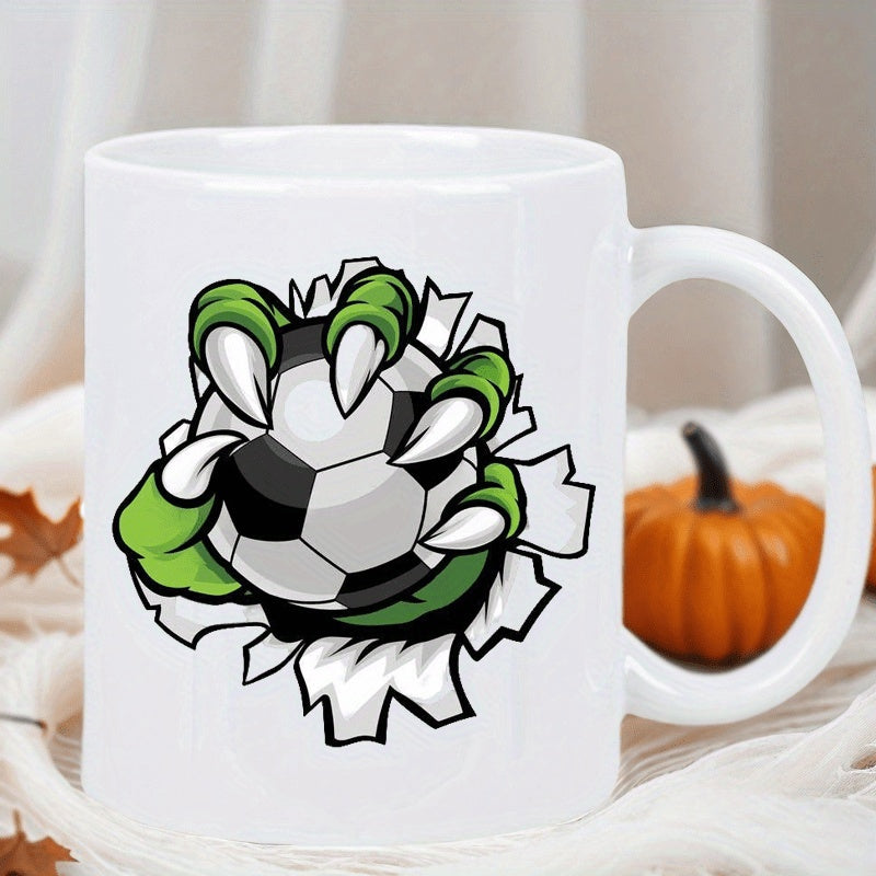 Tailorly White Ceramic 11 oz Mug - white soccer ball shape