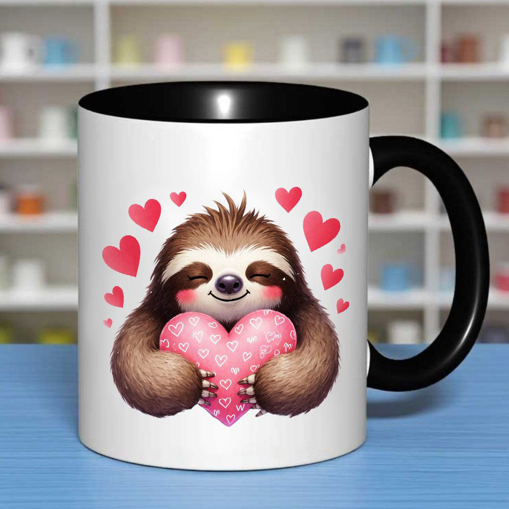 Tailorly Black Accent 11 oz Mug - adorable brown sloth