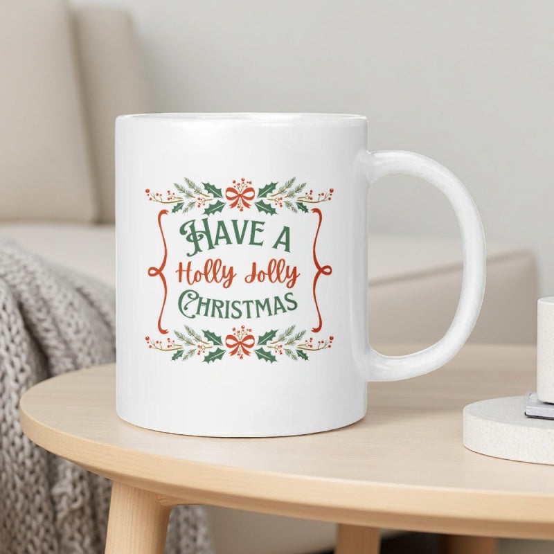Tailorly White Ceramic 11 oz Mug - you a merry christmas pattern festive drinkware