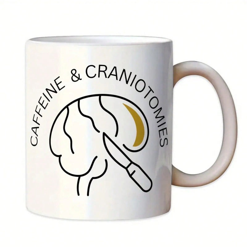 Tailorly White Ceramic 11 oz Mug - double sided design with scalpel and brain