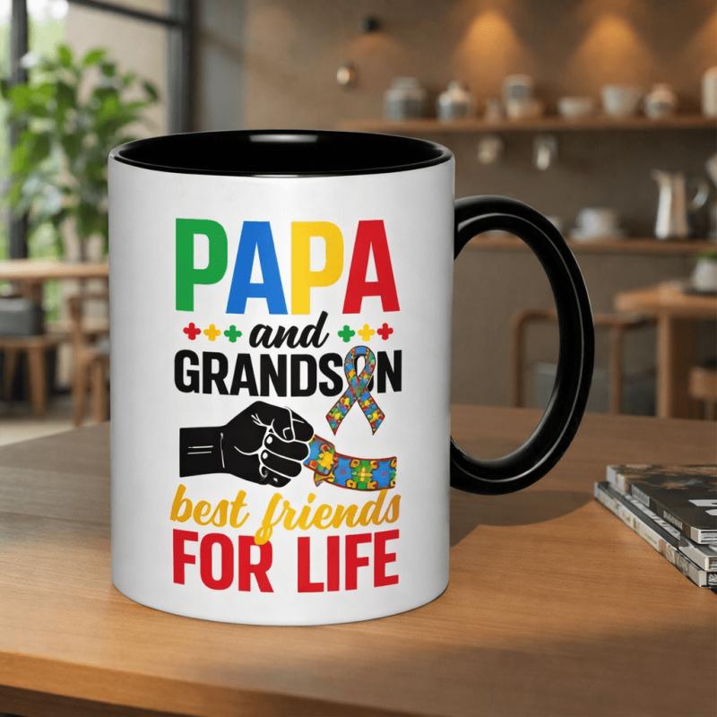 Tailorly Black Accent 11 oz Mug - celebrating the bond between a father and grandson promoting autism