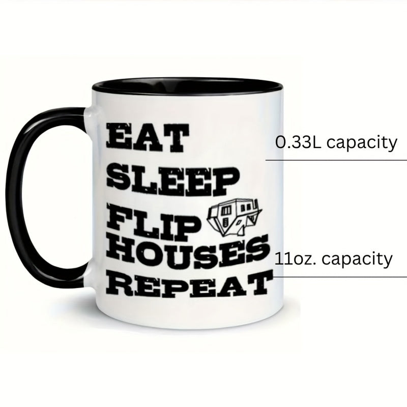 Tailorly Black Accent 11 oz Mug - text a house and an arrow