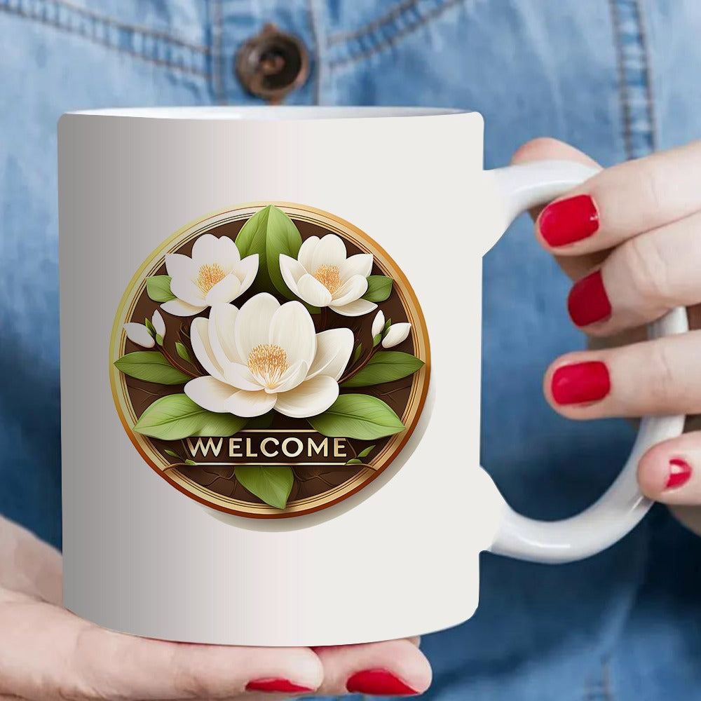 Tailorly White Ceramic 11 oz Mug - welcome sign