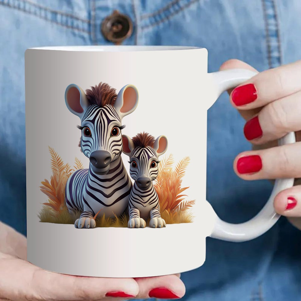 Tailorly White Ceramic 11 oz Mug - cute zebra themed design