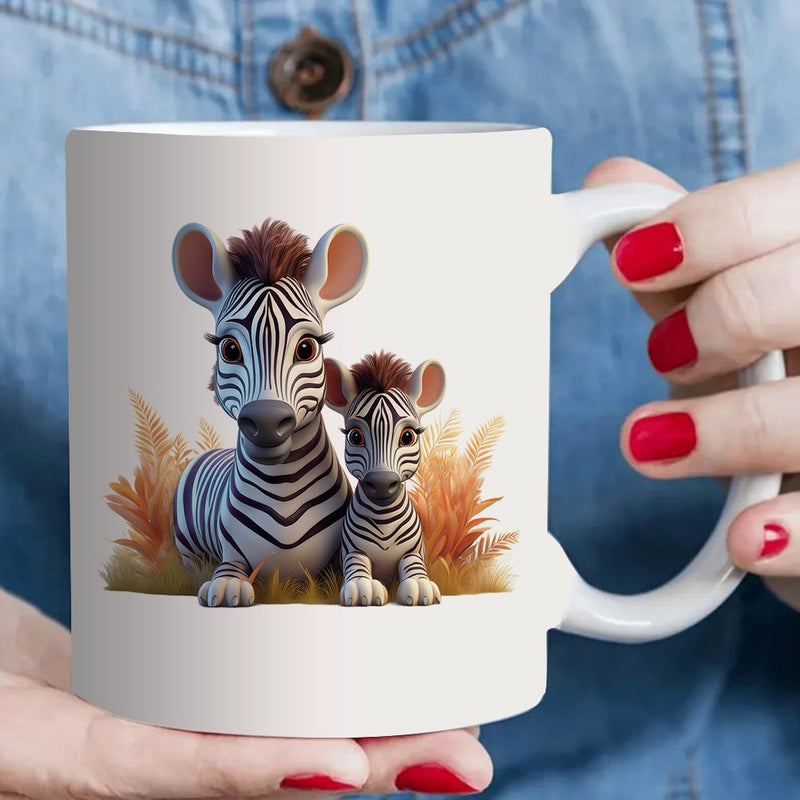 Tailorly White Ceramic 11 oz Mug - cute zebra themed design