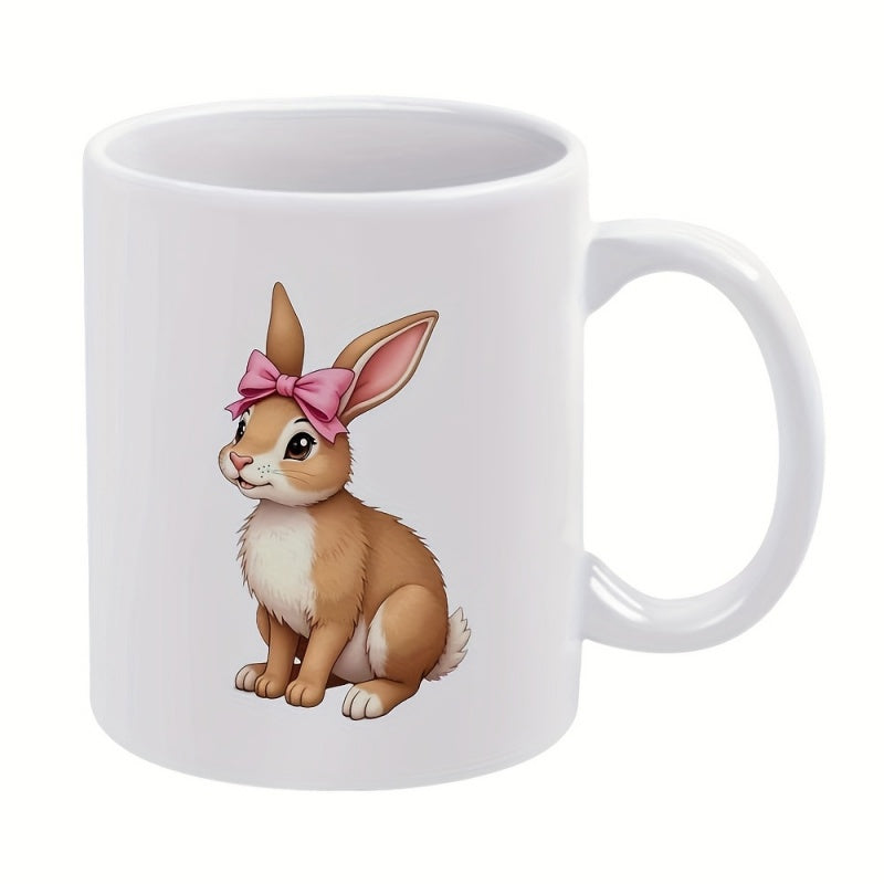 Tailorly White Ceramic 11 oz Mug - bunny with pink bow
