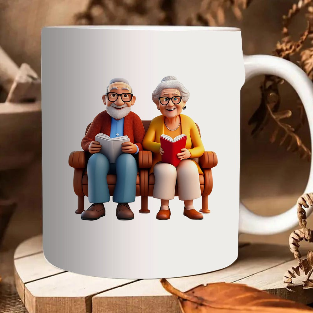 Tailorly White Ceramic 11 oz Mug - an elderly couple on a sofa
