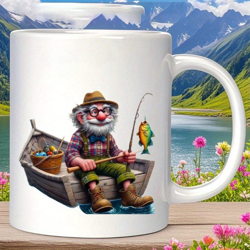 Tailorly White Ceramic 11 oz Mug - fishing grandpa design