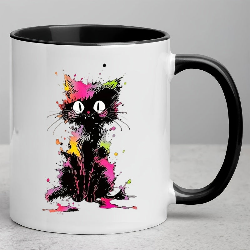 Tailorly Black Accent 11 oz Mug - whimsical cat art with kitten paws and face