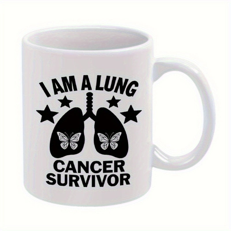 Tailorly White Ceramic 11 oz Mug - lung survivor message and lung pattern