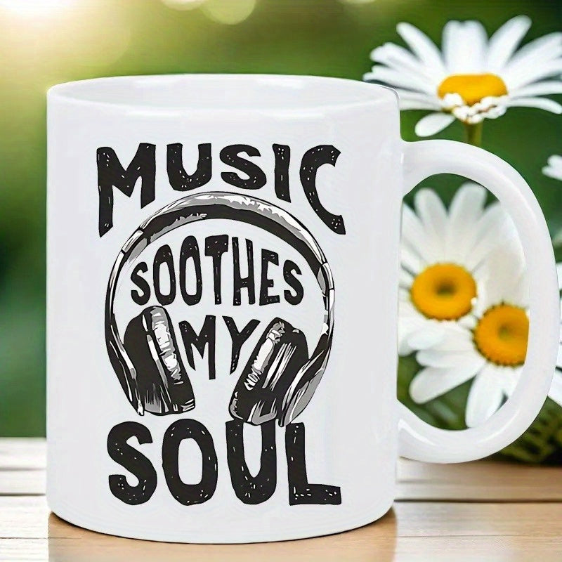 Tailorly White Ceramic 11 oz Mug - music soothes design headphones