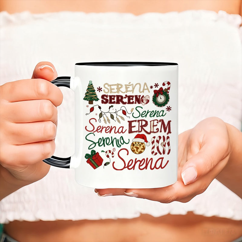 Tailorly Black Accent 11 oz Mug - a single personalized coffee mug for christmas with a festive design ideal for holiday presents and everyday use