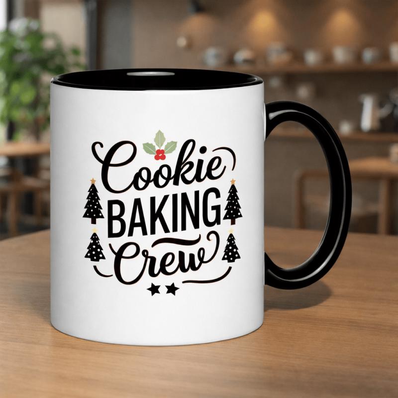 Tailorly Black Accent 11 oz Mug - cookie baking crew christmas trees